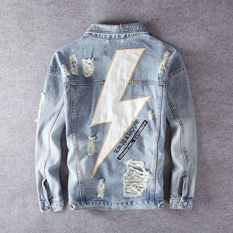 Loom Spring Men's Jacket Trendy Brand European And American Street Hip-Hop Patch Embroidery Denim Clothing Distressed Beggar_mkmklike.com
