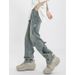 Men's Clothing Retro Vintage Blue Jeans For Men - American High Street Vibe, Deconstructed Button Design, Straight & Slightly Flared Trousers_mkmklike.com