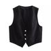 Women's Clothing Solid Color Button Decoration Short Denim Vest High Waist Slit Straight Skirt_mkmklike.com