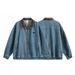 Vintage Blue Washed Denim Jacket For Men With PU Leather Collar - Detroit Style Workwear Coat_mkmklike.com