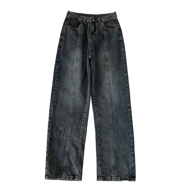 Unisex American Retro High Street Style Double Stitched Jeans Straight Wide Leg Pants Monkey Pocket Embroidered_mkmklike.com
