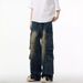 Men's Clothing Niche Design Washed Distressed Workwear Jeans For Men Trendy Cleanfit Loose Straight Leg Trousers For Men And Women_mkmklike.com