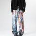 "3D Printed Rainbow Splatter Paint Straight Leg Jeans For Men & Women - High Waist Loose Fit Denim Pants With Artistic Wash"_mkmklike.com
