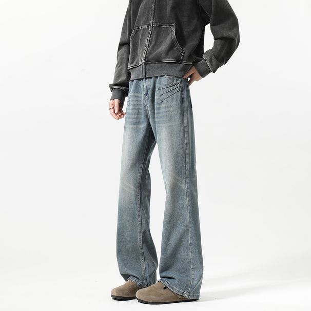 Men's Washed Retro Denim Jeans Straight Leg Loose Fit Wide Leg American High Street Style Trendy And Cool Long Pants Flared Vibe_mkmklike.com