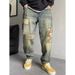 Men's Korean-Inspired Patchwork Denim Pants – Slim Tapered Jogger Jeans With Embroidery & Badge Details (28-36, Washed Blue)_mkmklike.com