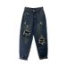 Plus-size Vintage Ripped Straight-leg Jeans For Women, New Loose-fitting Slimming High-waisted Harem-style Dad Pants_mkmklike.com