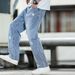 Men's Five-Pointed Star Denim Straight Leg Pants American Fashion Wide Leg Street Style Spring New_mkmklike.com