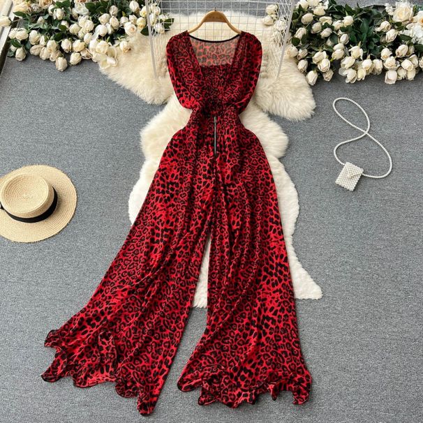 Women's temperament square collar sleeveless jumpsuit summer new style waist slimming loose wide leg pants_mkmklike.com