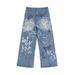 Men's Vintage Straight Leg Jeans With Fun Graffiti Design - High Street Fashion, Slim Fit, Cotton Denim For Autumn_mkmklike.com