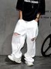 Vibe White Distressed Wide Leg Jeans for Men American High Street Style Relaxed Fit Straight Leg Stacked Design_mkmklike.com