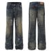 High Street Vintage Splatter Wash Jeans – Men’s Distressed Bell-Bottom Trousers, 90s Grunge Wide-Leg Denim, Mud-Dyed Retro Streetwear Pants_mkmklike.com