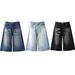 Unisex Vintage Washed Denim Shorts Retro High-Waisted Relaxed Fit Cut-Off Jeans for Men And Women_mkmklike.com