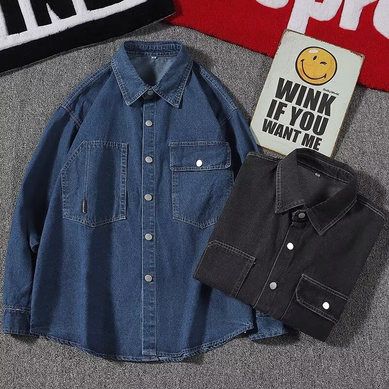Light Ripe Style Spring And Autumn Clothes Top Korean Loose Long-sleeved Shirt Men's Trend Washed Denim Shirt_mkmklike.com