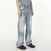 Men's Clothing Korean Vintage Washed Straight-Leg Jeans – Distressed Ombre Fade, Relaxed Fit, Mid-Rise, No-Stretch Cotton Blend (Classic Blue)_mkmklike.com