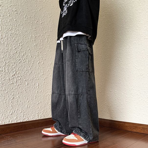 Men's Japanese Style Oversized Wide Leg Jeans Summer Harem Lantern Cargo Pants American Retro Style_mkmklike.com