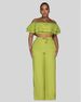 Women's clothing new style suit temperament one shoulder ruffled short top wide leg trousers suit_mkmklike.com