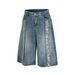 Men's Clothing Washed Retro Blue Color Print Design Men's Loose Straight Five Point Denim Shorts_mkmklike.com