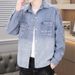 Men's Denim Collar For Spring Autumn, Teenage Student Shirt, Loose And Thin, Trendy Long Sleeved Shirt Jacket_mkmklike.com