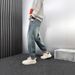 Men's Casual Straight Leg Washed Denim Pants - Stretch Comfort Fit, Vintage Style, Multiple Sizes (Blue)_mkmklike.com