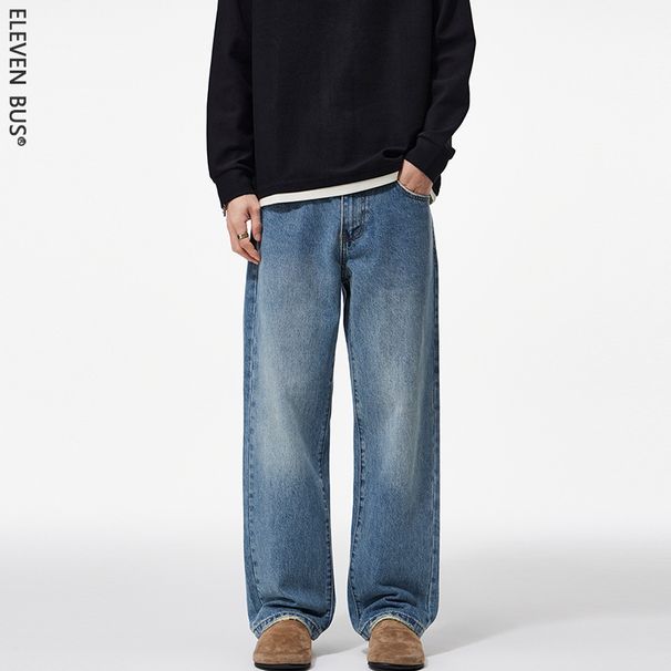 Clanfit Men's American Vintage Straight Leg Jeans – Cleanfit Washed Denim, Relaxed Fit, 100% Cotton (Sizes 28-38)_mkmklike.com