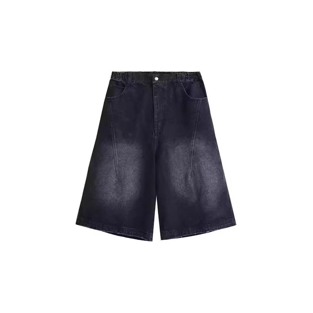Unisex Washed Denim Shorts - American Style Straight Leg Mid-Length Summer Shorts For Men & Women (Black/Blue, S-3XL)_mkmklike.com