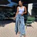 Women's Faux Two Piece Denim Skirt European American Style Streetwear Symmetrical Slit Jeans_mkmklike.com