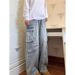 "Men's Distressed Washed Workwear Jeans – Oversized Cargo Pants With Multi-Pockets (Retro Streetwear, Heavy-Duty Denim)"_mkmklike.com