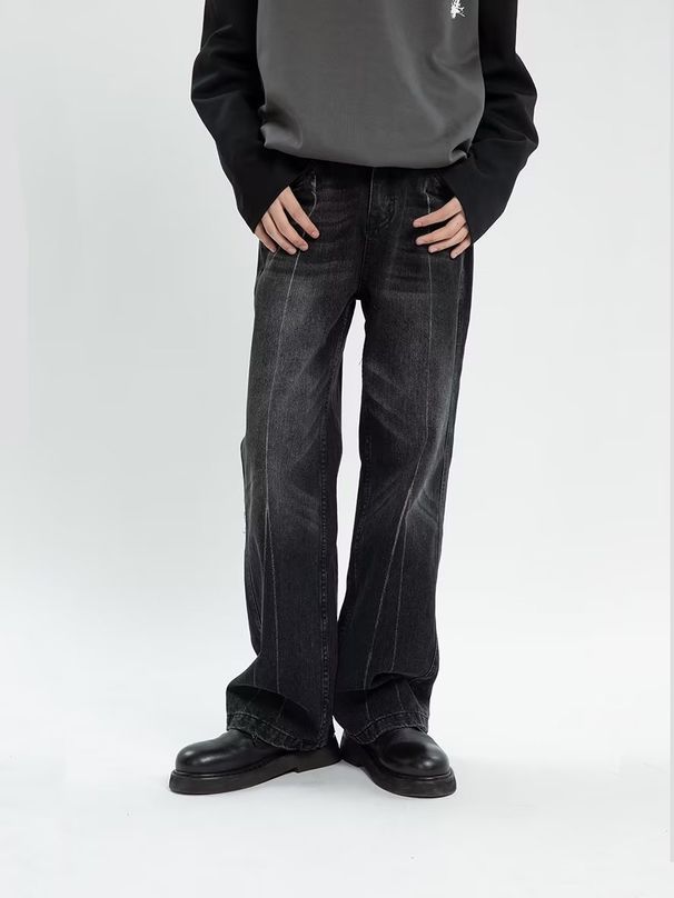 Washed Men's Jeans Trendy Loose Straight Leg Zipper Spring Style Youthful Harajuku_mkmklike.com