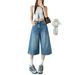 Women's High-Waisted Slimming Cropped Wide Leg Jeans American Retro Style Loose Straight Leg Six Point mid Length Summer Pants_mkmklike.com
