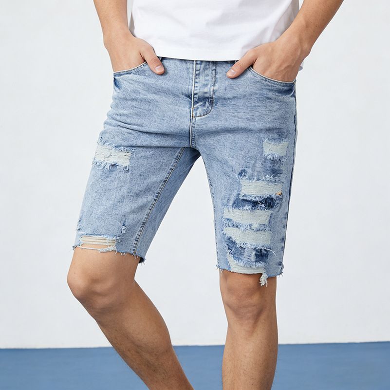 Men's Stretch Ripped Jeans New Style Five Point Pants Trendy Versatile Shorts_mkmklike.com