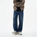 Men's Autumn/Winter Elastic Jeans 441g Straight Leg Loose Fit Imperial Blue Long Pants Versatile Mid Waist Slight Stretch_mkmklike.com