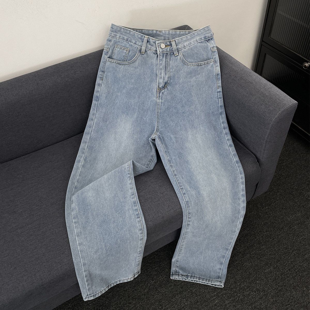 Vintage Washed Japanese Style Straight Leg Jeans for Men Comfortable Breathable Summer Denim Pants_mkmklike.com