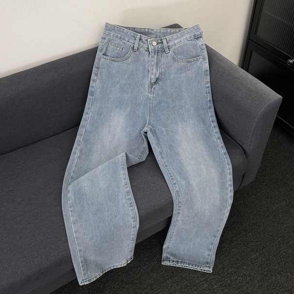 Vintage Washed Japanese Style Straight Leg Jeans for Men Comfortable Breathable Summer Denim Pants_mkmklike.com