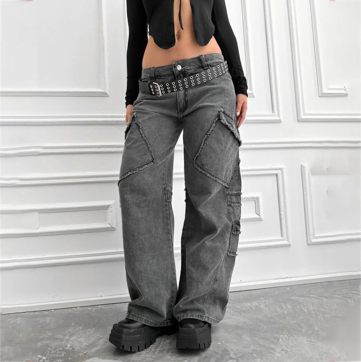 Vintage Washed Distressed Straight-Leg Jeans For Women – Streetwear Denim With Multi-Pockets_mkmklike.com