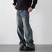 Men's Clothing Men's Straight Leg Washed Distressed Jeans Casual Trendy Sports High Street Japanese Retro Pants Spring Autumn For Students_mkmklike.com
