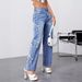 Women's Clothing Worn Jeans Women New Irregular Star High Waist Straight Trousers Washed Jeans_mkmklike.com