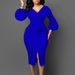 Women's V-neck Puff Sleeve Split Dress office Pencil Skirt _mkmklike.com
