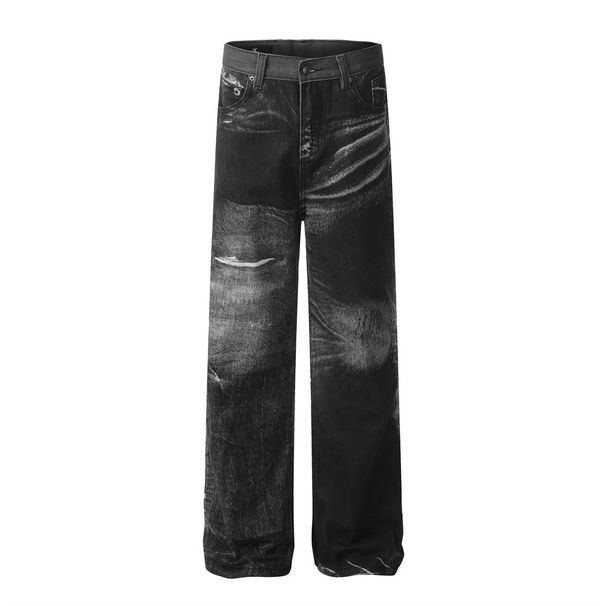 Punk Wasteland Paint Spray Jeans Casual Loose Men's Split Patchwork Design Niche Straight Long Pants_mkmklike.com