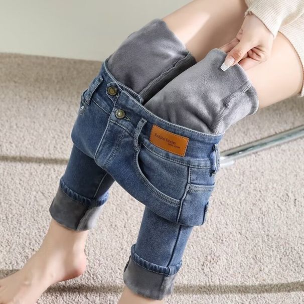 Women's Clothing High Waist Plus Velvet Jeans Women's New Autumn And Winter Thickened Slim Tight Pencil Pants_mkmklike.com