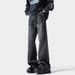 Lightning Pattern Flared Jeans For Men, Trendy Brand New Washed Retro Loose Straight Slim High Street Cool Long Pants_mkmklike.com