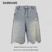 Men's Clothing American High Street Hot Diamond Ripped Raw Edge Denim Shorts Men And Women Summer Loose Couple Street Hip Hop Five Point Pants_mkmklike.com