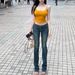 ELLE Korean Style Design Retro Distressed Flared Jeans For Women, New Autumn Low Waist Slim Fit Floor-Length Pants Trendy_mkmklike.com