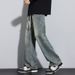 Spring And Summer American High Street Micro-pull Jeans Men's Narrow Version Trendy Brand Wide Elastic Waist Trousers_mkmklike.com