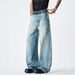 Unisex Ice-Blue Distressed Jeans – Baggy Straight Leg Denim Pants With Whisker Wash, Oversized Streetwear (Blue)_mkmklike.com