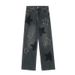 Women's Star Denim Cargo Pants, Autumn American Retro Street Style, Draped High Waist Loose Straight Wide Leg Long_mkmklike.com