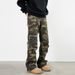 Men's Camo Cargo Jeans – Vintage Streetwear Loose-Fit Pants With Zip Pockets & Distressed Detailing_mkmklike.com