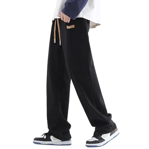 Men's Regular Fit Straight Leg Jeans Casual Drawstring Elastic Waist Denim Pants Lightweight Carpenter Jean_mkmklike.com