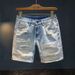 Men's Hong Kong Style Thin Denim Shorts Fashion Brand Summer Heavy Washed Trendy Clothing Beggar Hole Jeans_mkmklike.com
