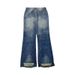 Men's Retro Distressed Denim Jeans Vintage Streetwear Baggy Straight Flared Workwear Style Blue Pants_mkmklike.com