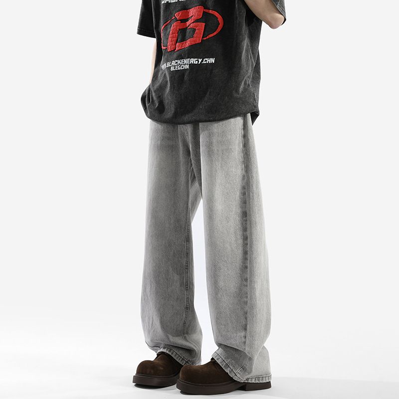 Men’s Vintage Washed Denim Jeans – Relaxed Straight Fit, Mid-Rise Waist, Distressed Detailing – Classic American Streetwear_mkmklike.com